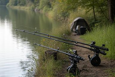 Karpfenangeln Equipment am Wasser